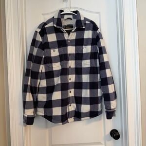 Redmond Clothing Outfitters Blue and White Plaid  Fleece Jacket Sherpa Lined